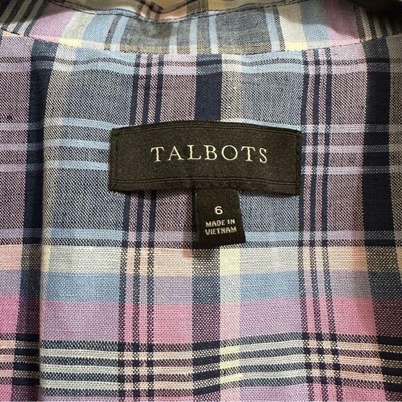 TALBOTS LINEN COTTON PURPLE BLUE PLAID LONG SLEEVE‎ SINGLE BUTTON BLAZER 6 - Picture 3 of 10